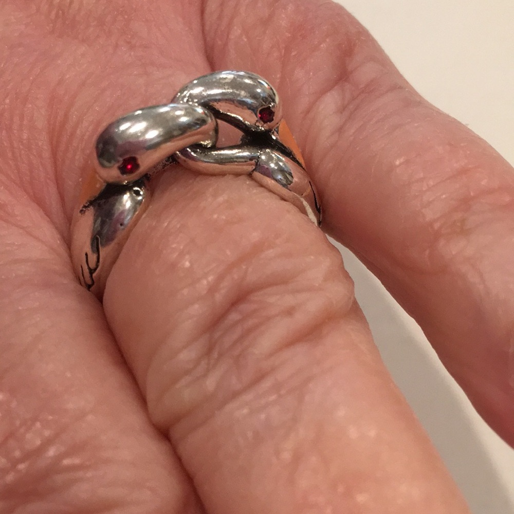 Silver Crane Bird Ring with Red Eyes - Picture 5 of 9